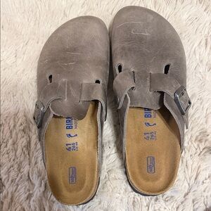 Birkenstock Taupe Suede Slip-On Clogs
